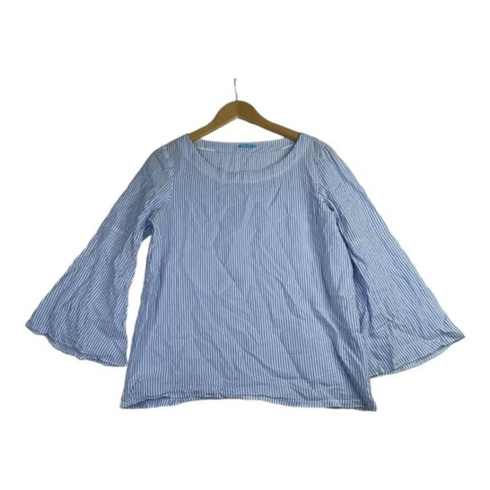 J. McLaughlin Coastal Bell Sleeve Striped Blouse size Small Blue/White